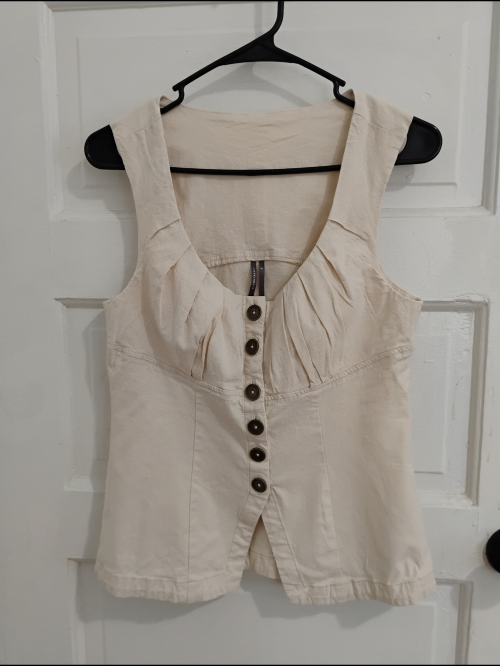 Anthropologie Cream Sleeveless Button-Front Blouse